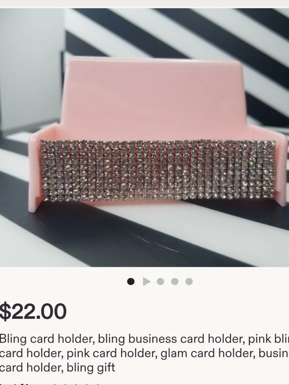 Pink Bling Business Card Holder with Rhinestone Trim